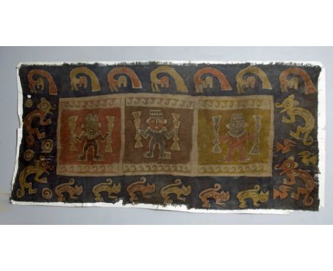 Pre-Columbian, Peru, north coast, Chimu culture, ca 900 to 1300 CE.  Large and wonderful textile panel.  Woven in coarse, alm