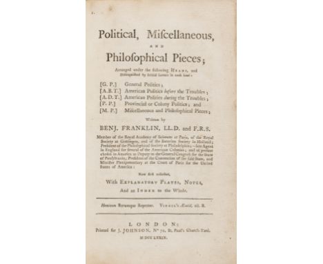 Franklin (Benjamin) Political, miscellaneous, and philosophical pieces; arranged under the following heads...G. P. General po