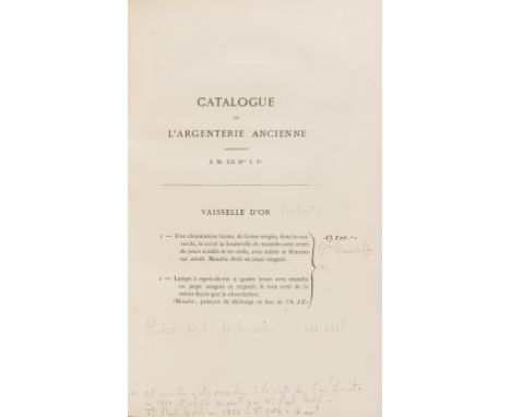NO RESERVE Silver.- Sale Catalogues.- P[ichon] (J., Baron) [Sale Catalogue] Catalogue de l'Argenterie Ancienne, prices and so