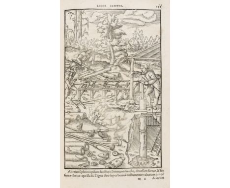 Mining &amp; metalurgy.- Agricola (Georgius) De re metallica Libri XII, collation: α6 a-g6 h-i6+1 k-z A-Z Aa-Bb6, title with 