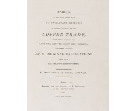 Boulton (Matthew).- Provis (John) Tables of the most useful kind to facilitate business in several branches of the copper tra