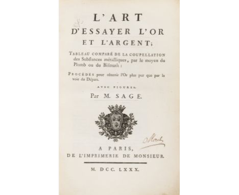 Gold &amp; silver.- Sage (Balthazar George) L'art d'essayer l'or et l'argent; Tableau comparé de la coupellation des substanc