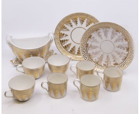 A George III Pinxton pattern no: 335 part tea & coffee service (circa 1796 - 1813), the white ground decorated with gilt Gree