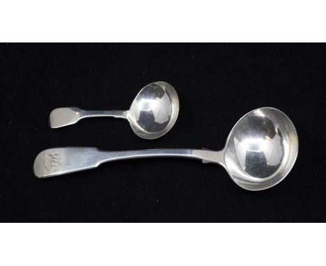A George III silver fiddle pattern sauce ladle, engraved with initials, hallmarked by Williams Eley &amp; Fearn, London, 1819