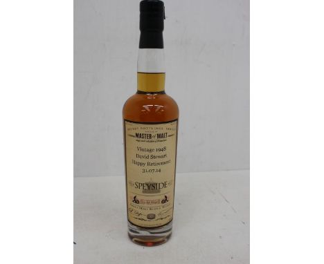 A Bottle Of Speyside Whisky In Wooden Box, Master Of Malt Bottling From The Secret Bottling Series Vintage 1948 Bottle Is Sti
