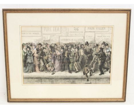 M. Stretch (19th century), Waiting for the Excursion Train,&nbsp;hand coloured etching, dated 1880. titled to verso, approx 3