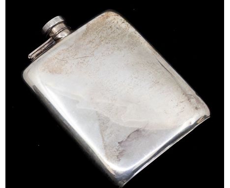 A George V silver hip flask, of plain curved form, William Neale, Birmingham 1916, approx 11.5cm x 9.5cm, approx 5.4oztCondit