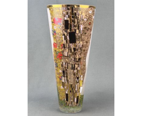 Dekorative Künstlervase, Gustav Klimt, Deutschland, Goebel, Artis Orbis, Anfang 21. Jahrhundert, Glas, farblos, mit Aufdruck,