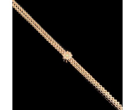 Antike Uhrenkette, 333/8k Rotgold (getestet), Gesamtgewicht 23,3g, Element mit kleinem Opal und Microperlen, Länge ca. 73cm