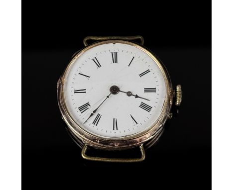 Kleine Taschenuhr umgebaut zur Armbanduhr, 375/9K (punziert, Zwischendeckel Metall), Gesamtgewicht 26g, Durchmesser 32mm, Zyl