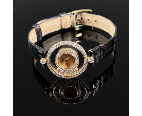 Armbanduhr, Chopard "Happy Diamonds", Ref. Nr. 2013957, Gehäuse 750/18k Gelbgold (punziert), Quarz, mit originalen Papieren u