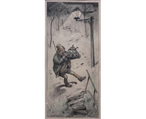 Stockmann, Hermann (1867 Passau - 1938 Dachau) "Gefährlicher Heimgang", karikaturistische Darstellung eines Mannes eine Bowle