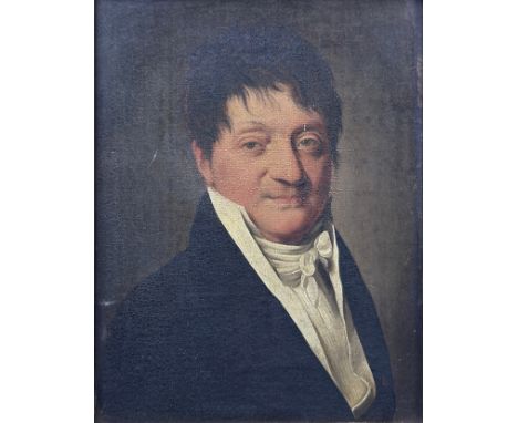 Unbekannte/r Künstler/in (19. Jahrhundert) "Herrenportrait", in Anzug mit Schleife, Öl auf Leinwand, 22x16cm, 32x27cm mit Rah