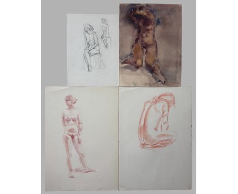 Unbekannte/r Künstler/in (20. Jahrhundert) Konvolut Aktzeichnungen, vier Werke, zwei Rötelzeichnungen, ein Aquarell und eine 