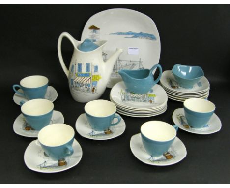 Hugh Casson for Midwinter Cannes coffee service comprising coffee pot, milk jug, sucrier, six cups, six saucers, six small pl