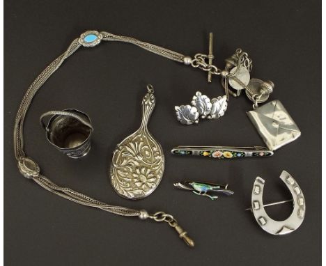 Small selection of assorted silver jewellery and bijouterie to include an N.E From Danish leaf brooch, miniature embossed han