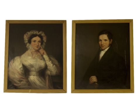Follower of Margaret Carpenter (19th century) - Portrait of a lady seated, half length,   wearing period costume; also a comp
