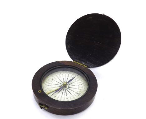 Attractive 19th century rosewood pocket compass, 3" diameter