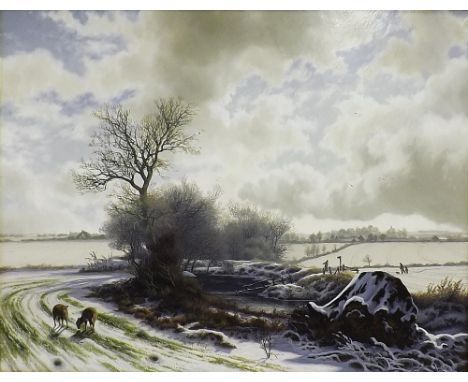 Daniel van Der Putten (b. 1949) - 'By the River Nene at Flore', signed, also inscribed on an old label verso, oil on panel, 1