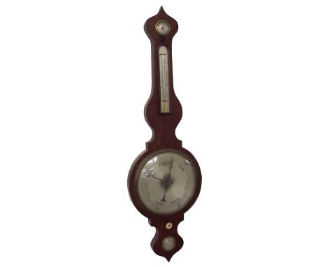 Oak onion top four glass banjo barometer, with 10" circular silvered dial, 40" high