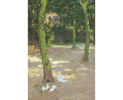 Frederick (Fred) Hall R.B.C.,N.E.A.C. (1860-1948) - 'A Garden at Edam', signed and dated 1899, also inscribed on an old label