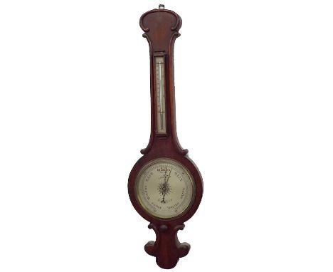 Mahogany two glass banjo barometer, 8" silvered dial signed J. Howlett, Cheltenham, within a scroll moulded case, 37" high