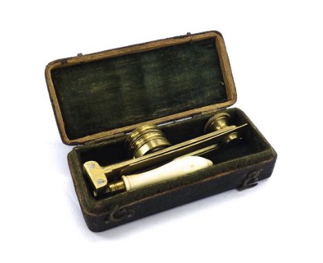 Interesting cased antique folding microscopic tool, the case 3.5" wide