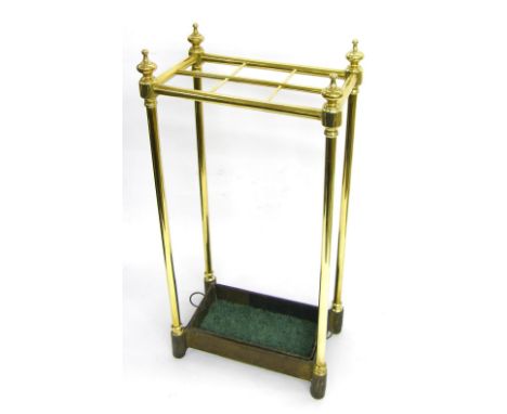 Good brass and cast iron six divisional stick stand, with Islamic finials, 25" high