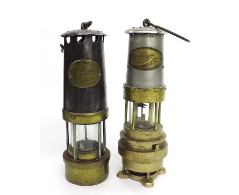 Antique miner's lamp by J H Naylor Limited of Wigan, inscribed 'For the detection of firedamp, Naylor Spiral Arm type M', 12"
