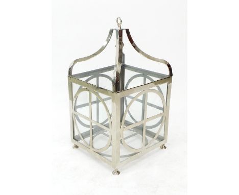 Good 20th century chrome hall lantern fitted with circular panels, 23" high