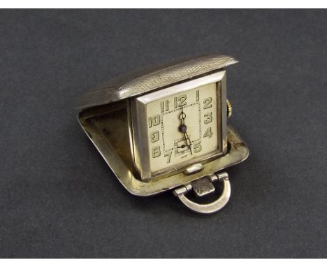 Art Deco silver pocket travel watch, within an engine turned case, maker SSM, Birmingham 1933, 1.5" long (at fault)