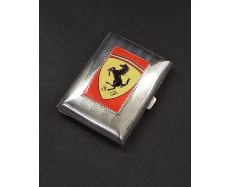 1920s silver card case applied with a later enamel of a Ferrari badge, Birmingham 1921, 3.5" long, 2.5oz approx