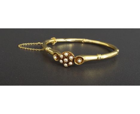 Antique 15ct pearl set bangle, 8.7gm (at fault)