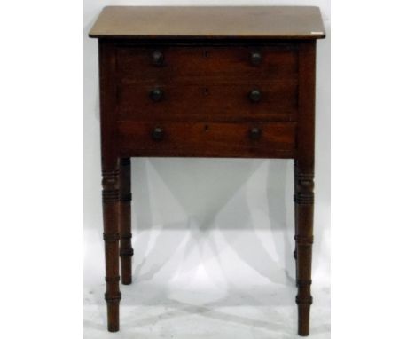 19th century mahogany bedside cupboard, the dummy drawer front enclosing shelf, on ring turned tapering legs, width 54cm 