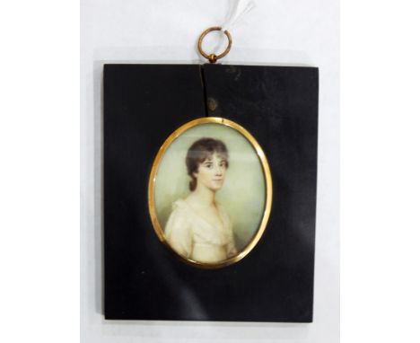 Sampson Towgood Roche (1759 - 1847) half length portrait miniature on ivory of a lady, oval, 6.5cm x 5.5cm (label to reverse)