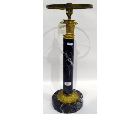 Gilt, brass and marble-effect table lamp in the form of foliate topped column, on circular base, 47cm 