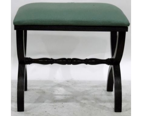 Reproduction dressing stool on 'x' frame supports, another on scroll end supports. {2}