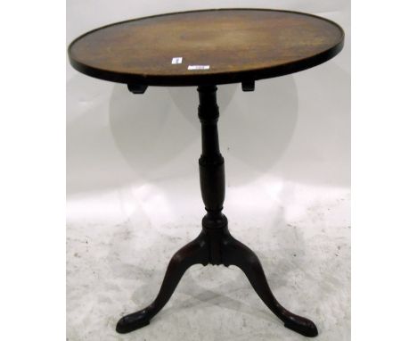 19th century mahogany circular top occasional table with raised beaded border, on turned pedestal support, with splayed tripo