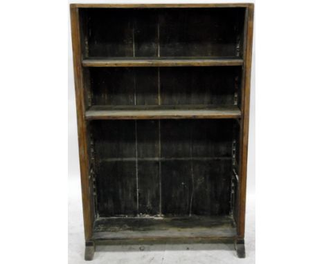 Old open bookcase of three adjustable shelves, width 72cm and a folding rectangular top occasional table, the square top with