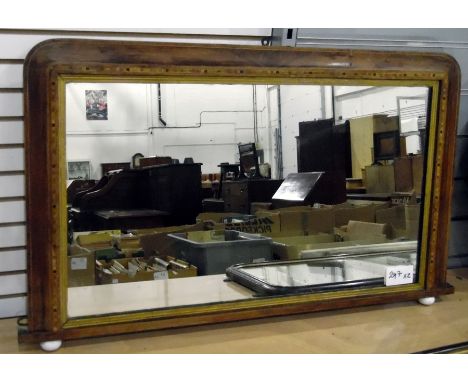 A mid 19th century mantel mirror, with inlaid border, and another hanging mirror with shelf ( 2)