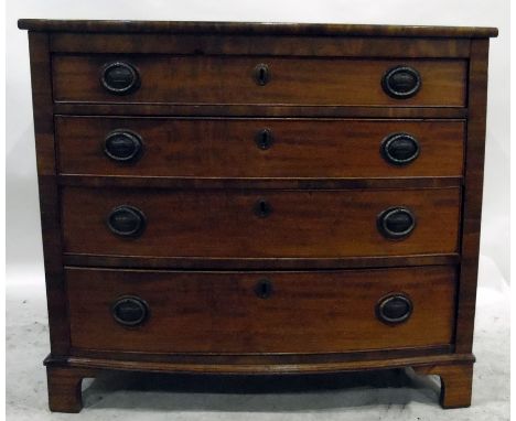 Late Georgian mahogany bowfront chest of four graduated long drawers, each with anodised metal wreath handles and classical u