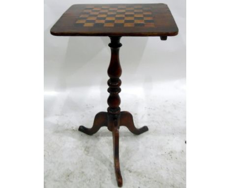 Victorian mahogany games table, the chequerboard top over a turned and tripod stand, three assorted Victorian and Edwardian c