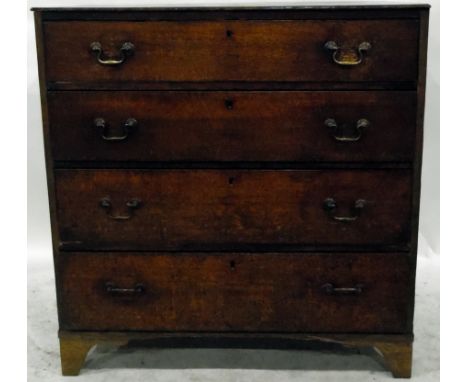 19th century oak chest of four long drawers, with swan neck brass handles, on bracket feet, width 93cm 