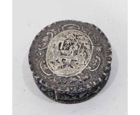 Chinese 19th century silver bangle turned into box and cover, with repousse fish and sea creatures formed as a box with the l