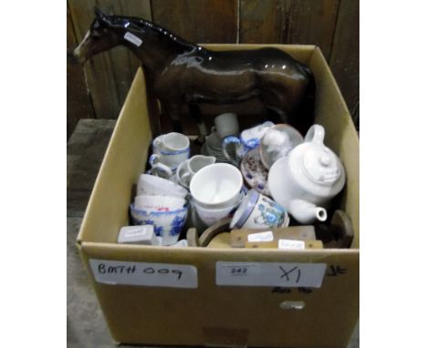 Assorted ceramics including Ridgways 'Humphry's Clock', ceramic dolls furniture and a Beswick horse (damaged), etc (1 box) 