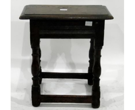 Antique oak joint stool with turned supports and straight stretchers 