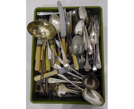 Quantity of silver plated Old English pattern flatware including ladle, etc 