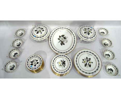 Royal Worcester 'Bernina' part dinner service, white ground decorated with flowers and a gilt border 