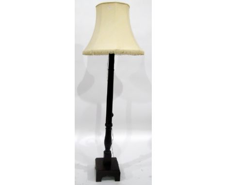 Mahogany cluster column lamp standard on square base and bracket feet 