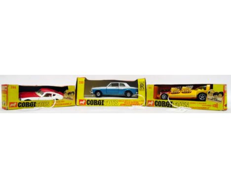 Corgi Toys 'Whizz Wheels' Datsun 240Z, no.396, the Adams four engine Dragstar, no.165 and the Rolls Royce 'Silver Shadow', no